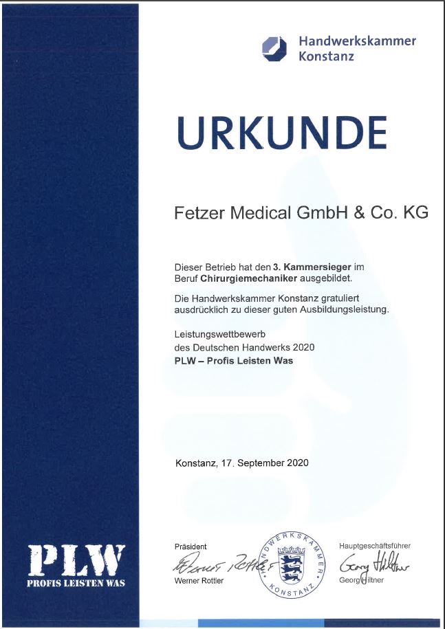 Fetzer Medical bildet 3. Kammersieger erfolgreich aus!